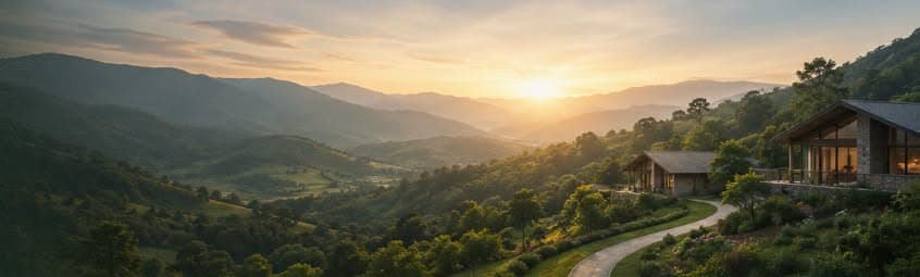 Scenic green landscape at sunset